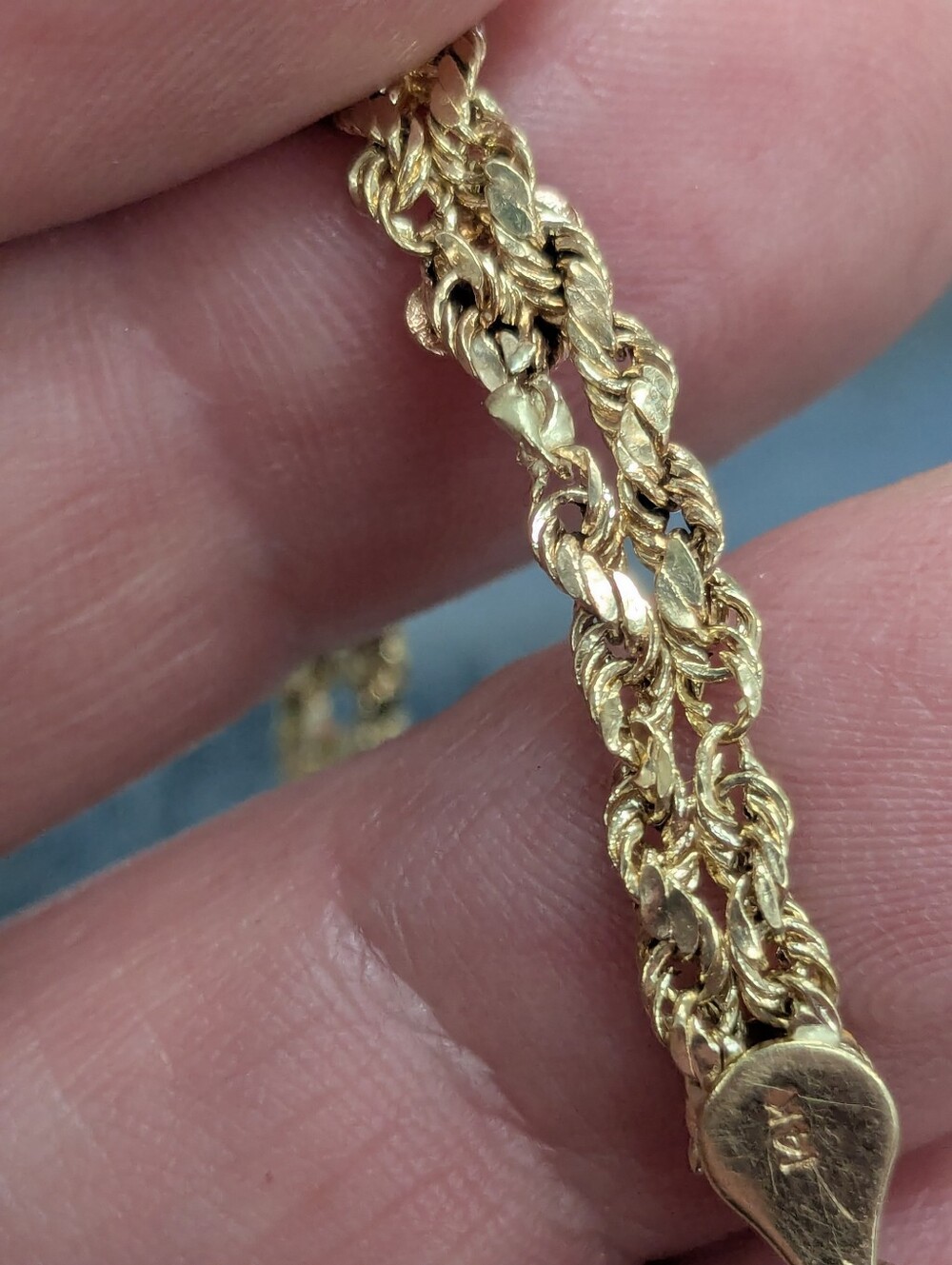 14k Yellow Gold Double Rope Bracelet With Rose Flower Details Women's 7.5" - Picture 9 of 16
